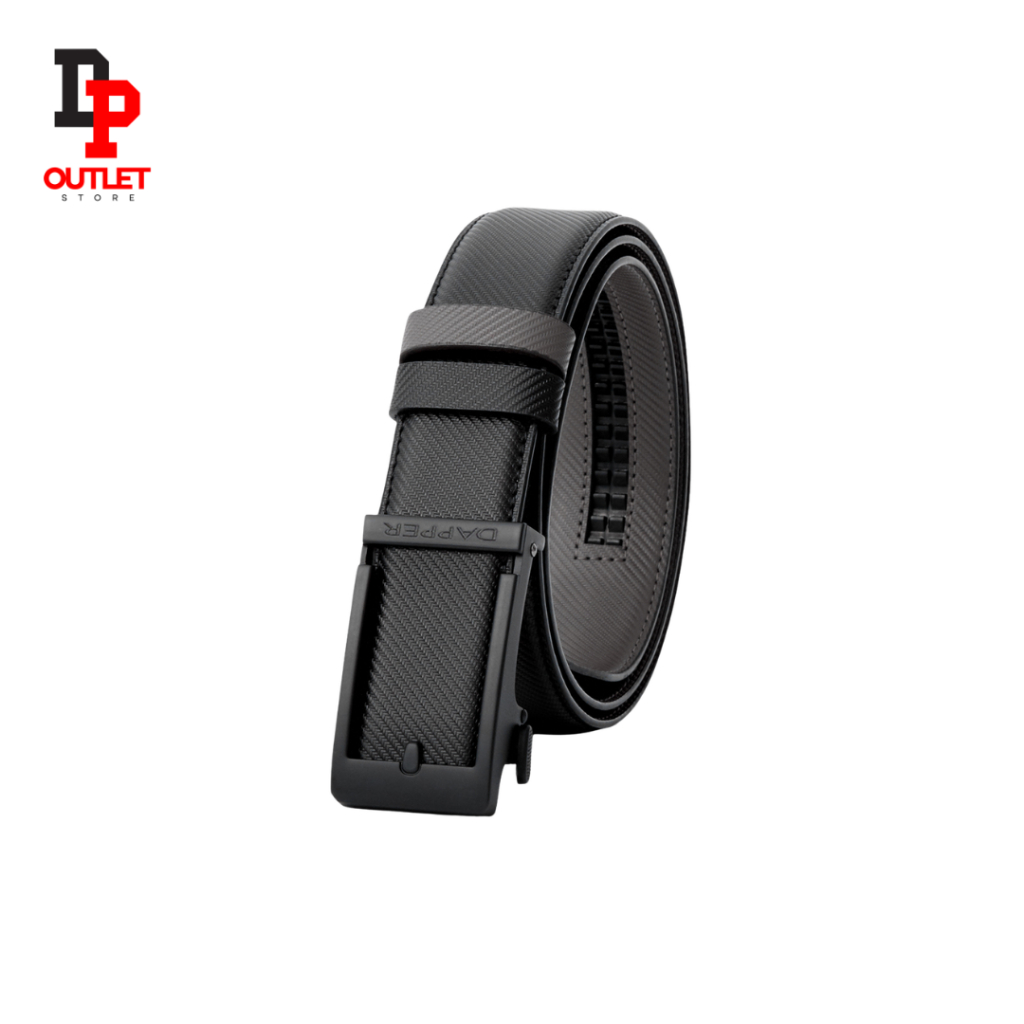 DP OUTLET เข็มขัดหนังแท้ ปรับสายได้ Diagonal Ratchet Belt สีดำ (BBC/BK/1956AG5)