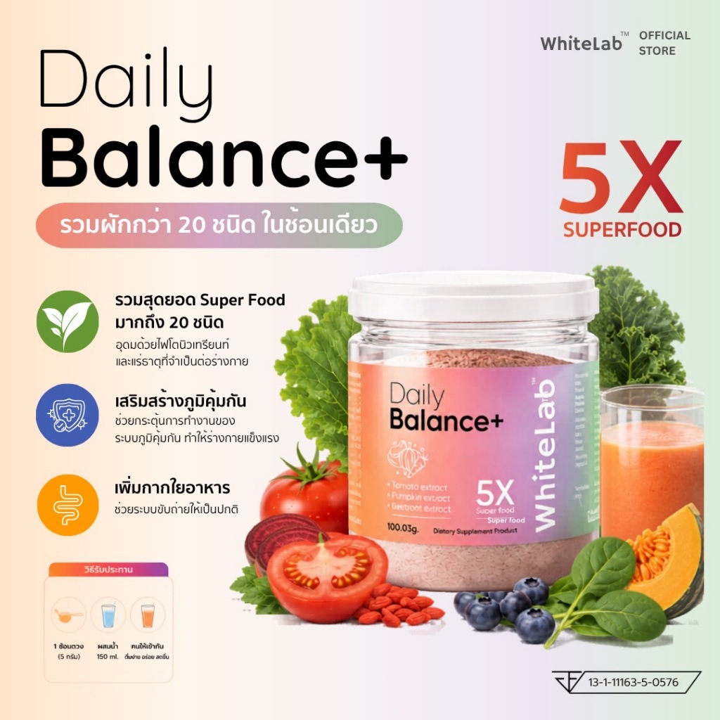 Whitelab ผงผัก 20 ชนิด Daily Balance รวมผักในช้อนเดียว เสริมภูมิ