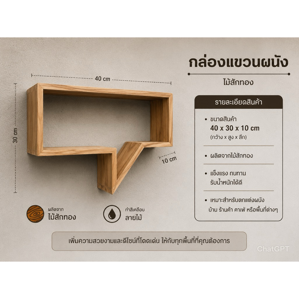 ชุดแขวนผนังไม้สักทอง ทำสีเคลืบลายไม้แถมชุดติดตั้งแขวนผนัง