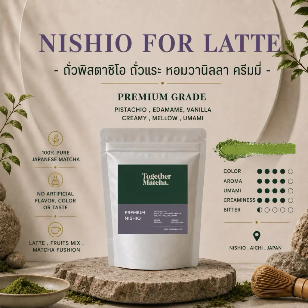 🥛 นิชิโอะมัทฉะสายลาเต้ NISHIO MATCHA หอมโทนถั่วพิสตาชิโอ้ | Premium | มัทฉะจากเมืองนิชิโอะ 100% Together Matcha