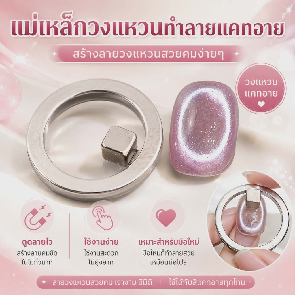 แม่เหล็กลายวงแหวน แม่เหล็กแคทอาย ลายสวย 3 มิติ Cat Eye Nail Magnet สวยวิ้ง มีมิติ