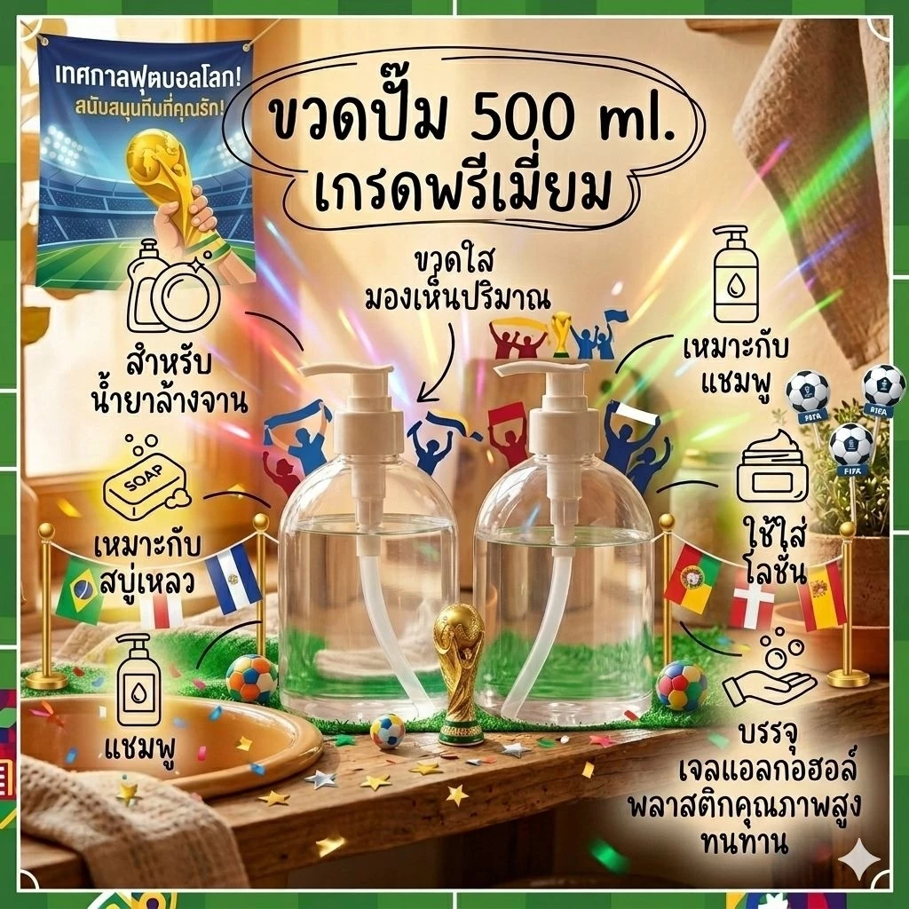 เคลียร์สต็อค !! ขวดพลาสติกแบบหัวปั๊ม ขนาด 500 ml.
