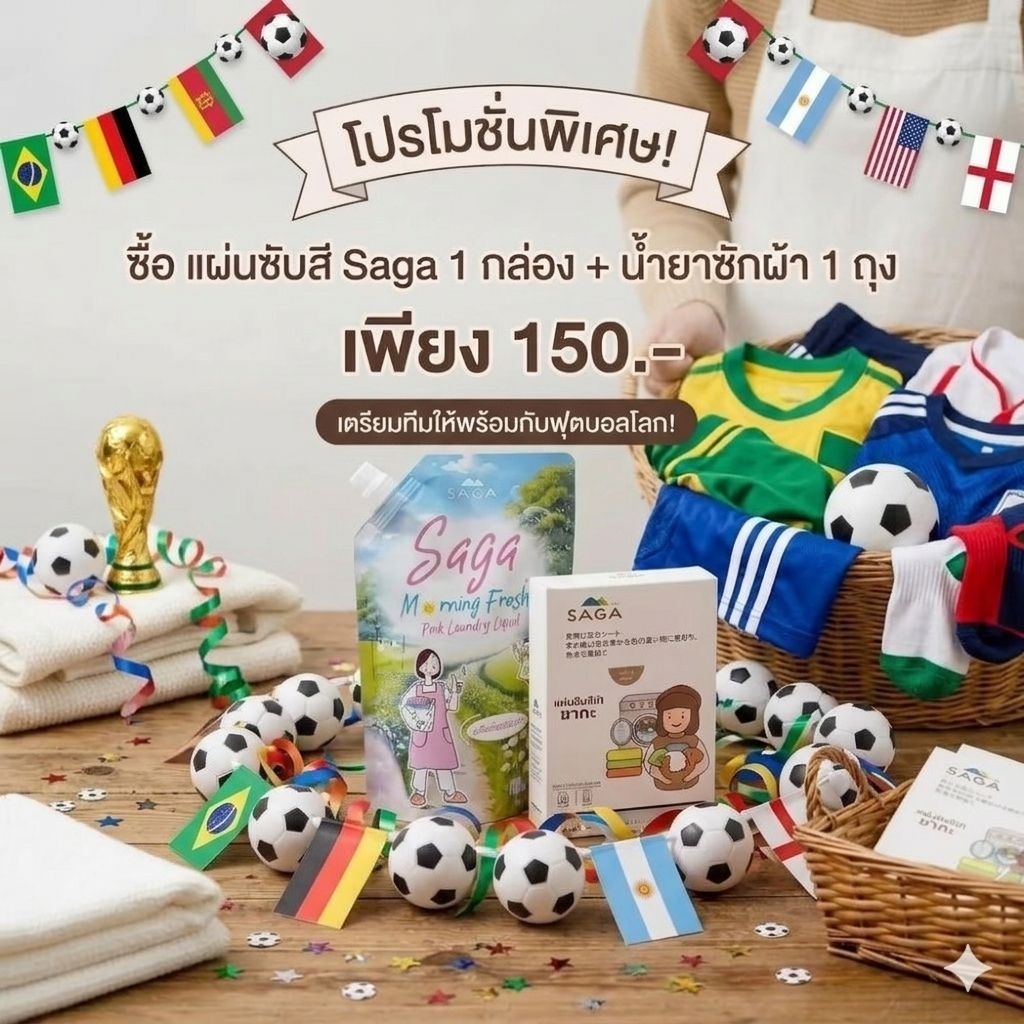 จับคู่เฉพาะกิจ 🤩 แผ่นซับสีSaga + น้ำยาซักผ้าสูตรเข้มข้น 500 มล.