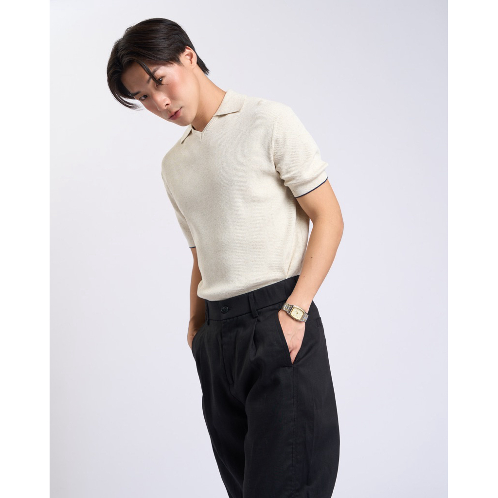 NORM Tipped Knit Polo เสื้อนิตโปโลขลิบสี เนื้อผ้าผสม ลินิน วิสโตส และ ไลโคเซลล์ ใส่สบาย ผ้ายับยาก
