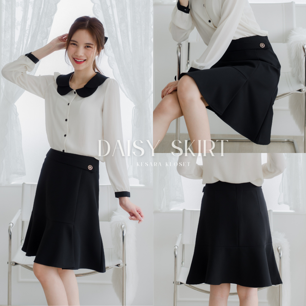 กระโปรงทำงานเอวสูง ทรงย้วยชาย ยาว20' Daisy Skirt