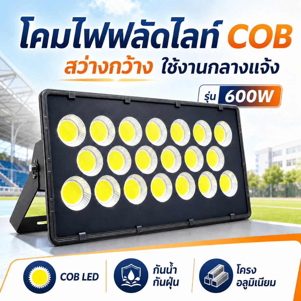 สปอร์ตไลท์ แสงสีขาว 600W spotlight ประหยัดพลังงาน ป้องกันฝน ฟ้าผ่า ไฟสปอตไลท์กลางแจ้ง