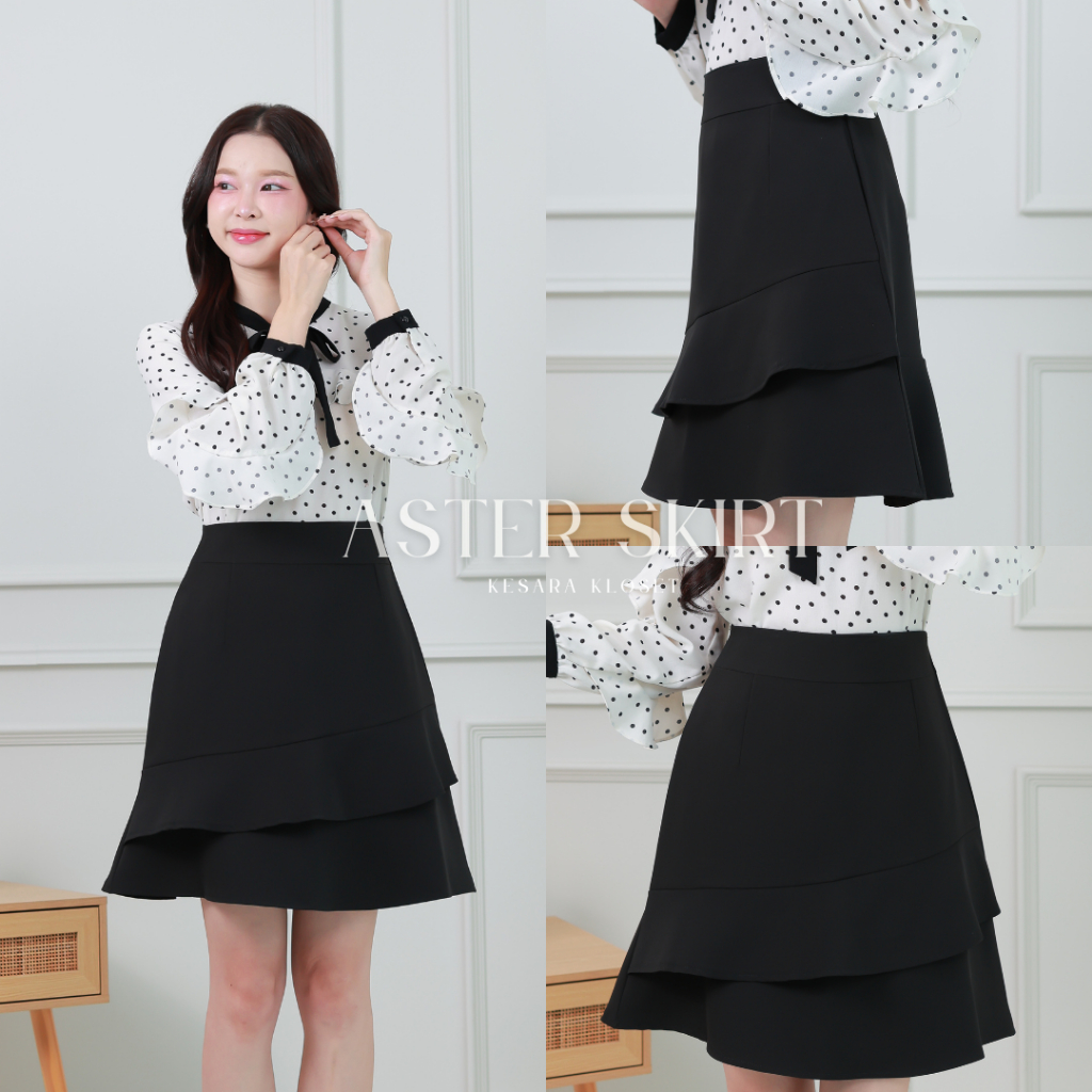 กระโปรงทำงานเอวสูง ทรงระบาย 2 ชั้น ยาว19' Aster Skirt