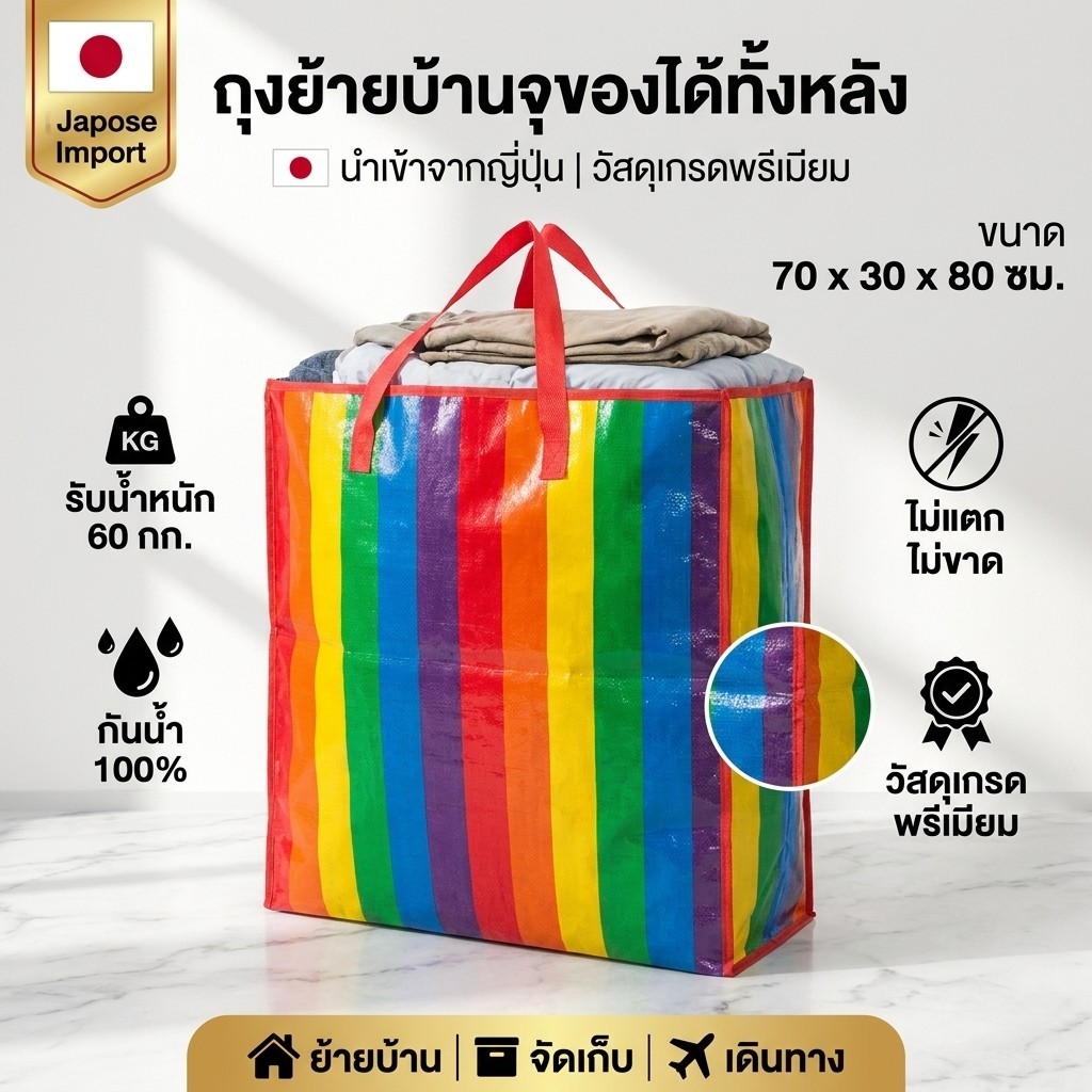 【ถูกที่สุด】ถุงสายรุ้ง 🌈 ถุงกระสอบ กระเป๋าใส่ของ ไนลอนเหนียวทน ถุงกระสอบ ใบใหญ่ จัมโบ้ แข็งแรงทนทานใช้งานได้เป็นเวลานาน