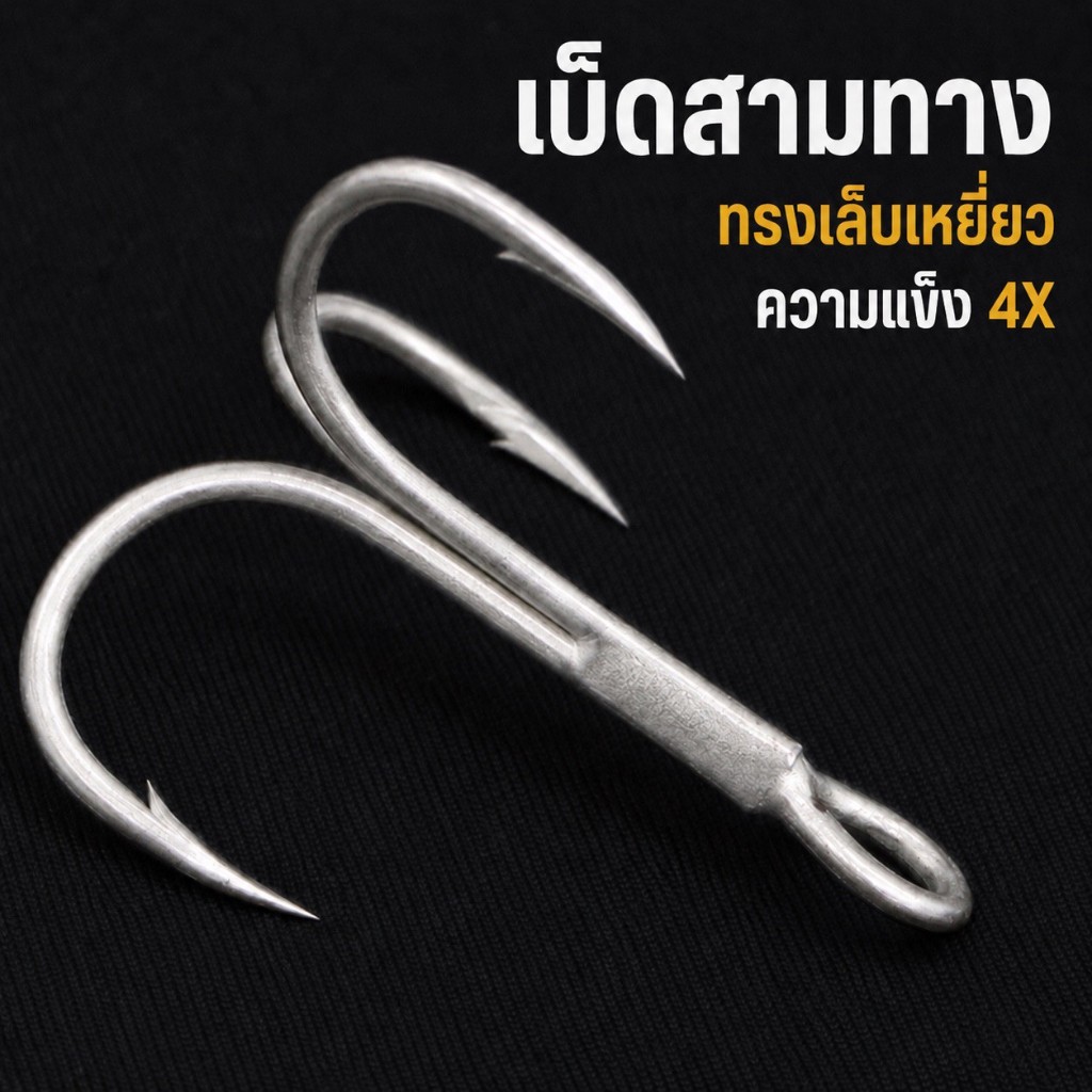เบ็ดสามทาง 4X ทรงเล็บเหยี่ยว ตัวเบ็ดสามทาง เบาคมแข็งแรง ไม่เป็นสนิมง่าย TH2