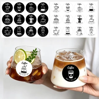ส่งฟรี🚚 600ดวง. สติ๊กเกอร์ติดแก้วกาแฟ ฉลากสินค้าสำเร็จรูป 3.8x3.8cm สติกเกอร์Coffee สีดำ-ขาว กันน้ำ Have a nice day X.10