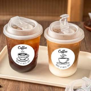ส่งฟรี🚚 600ดวง. สติ๊กเกอร์ติดแก้วกาแฟ ฉลากสินค้าสำเร็จรูป 3.8x3.8cm สติกเกอร์Coffee สีดำ-ขาว กันน้ำ Have a nice day X.10