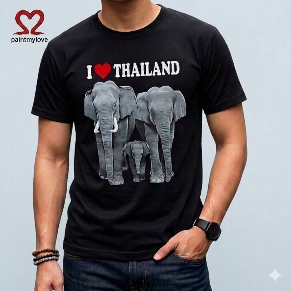 paintmylove เสื้อยืดผู้ใหญ่คอกลม สกรีนลายไทนแลนด์ ใส่ได้ทั้งชายและหญิง อก 34 ถึง 46 นิ้ว