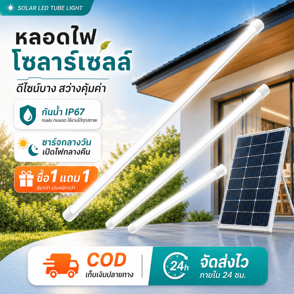 【รับประกัน 30 ปี】หลอดไฟโซล่าเซลล์ 5000000W กันน้ำกลางแจ้งไฟโซล่าเซลล์ ไฟส่องทาง หลอดไฟนีออน LED แผงโซล่าเซลล์