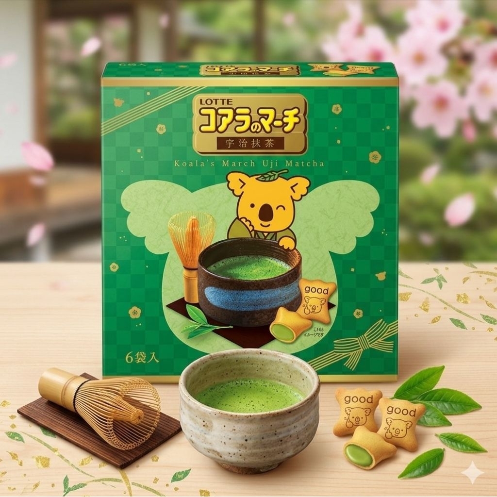 Lotte Koala's March Uji Matcha โคอะลามาร์ช รสชาเขียวอูจิมัทฉะ (กล่องใหญ่ 6 ซองย่อย)