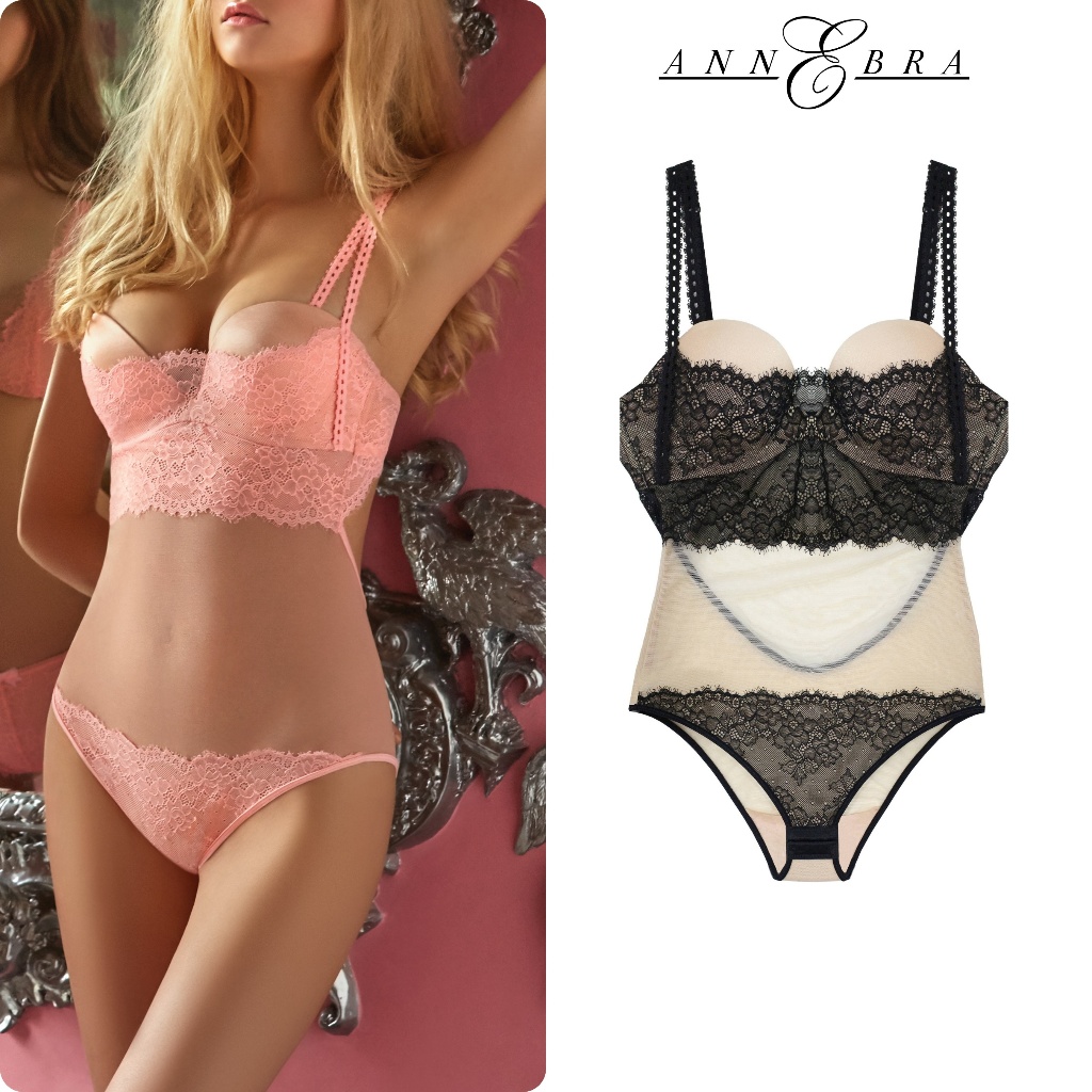 Annebra บอดี้สูท ชุดกระชับสัดส่วน มีโครง มีฟองน้ำ ตะขอเป้า Bodysuit Mold Cup รุ่น AD5-058 สีชมพู,สีดำ