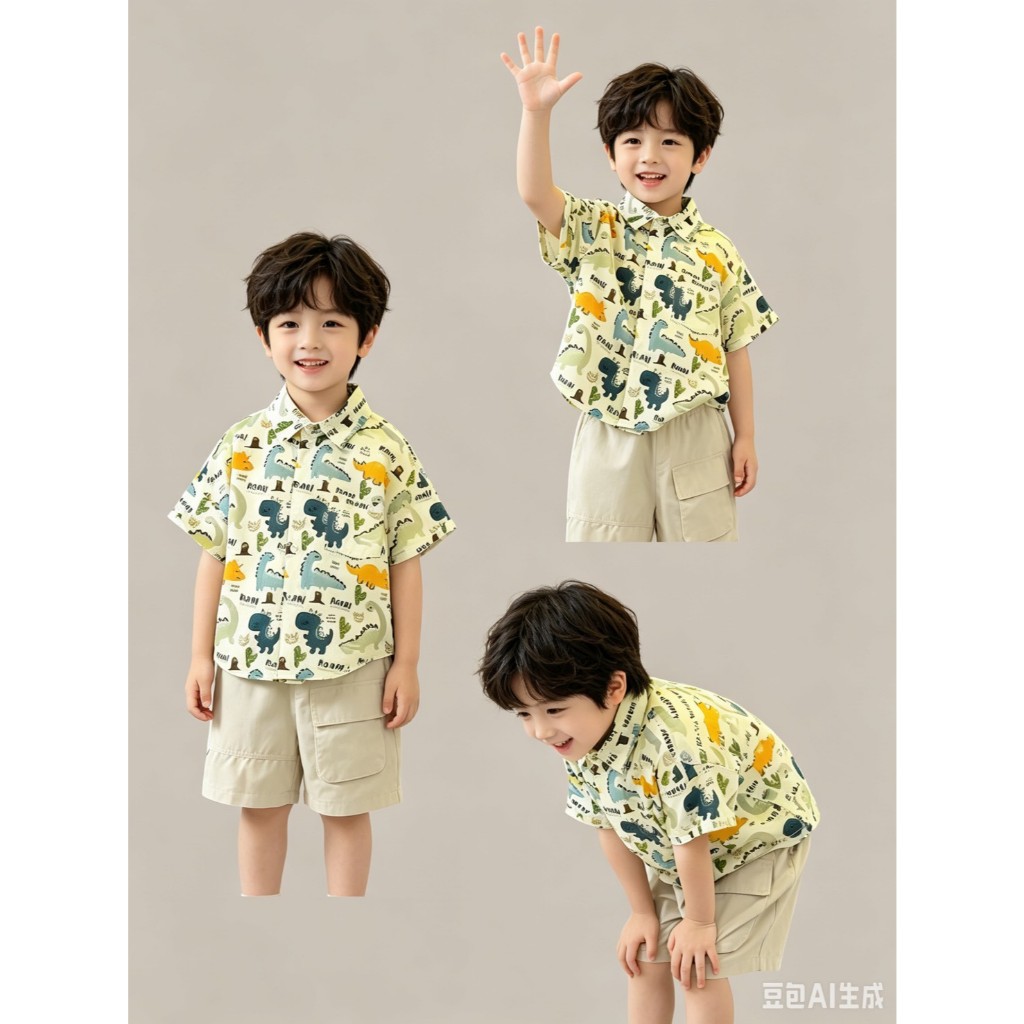 BB336 ชุดเด็กชายมาใหม่ เสื้อเชิ้ตไดโนเสาร์ รูปที่ 3