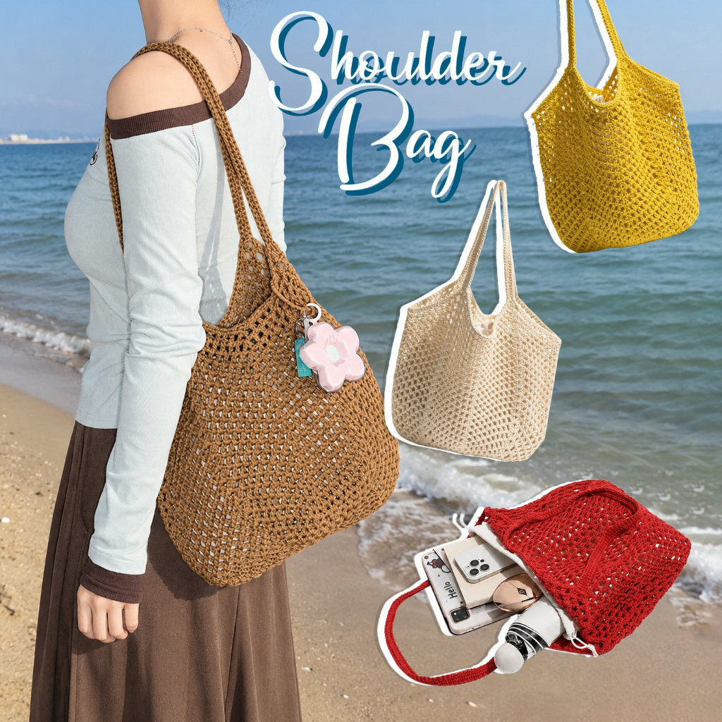 กระเป๋าไปทะเล Shoulder bag กระเป๋าผ้าถักเชือก ทะเลใบใหญ่ สไตล์โบฮีเมียน เข้ากับทุกการแต่งกาย ไปทะเล พร้อมส่งในไทย