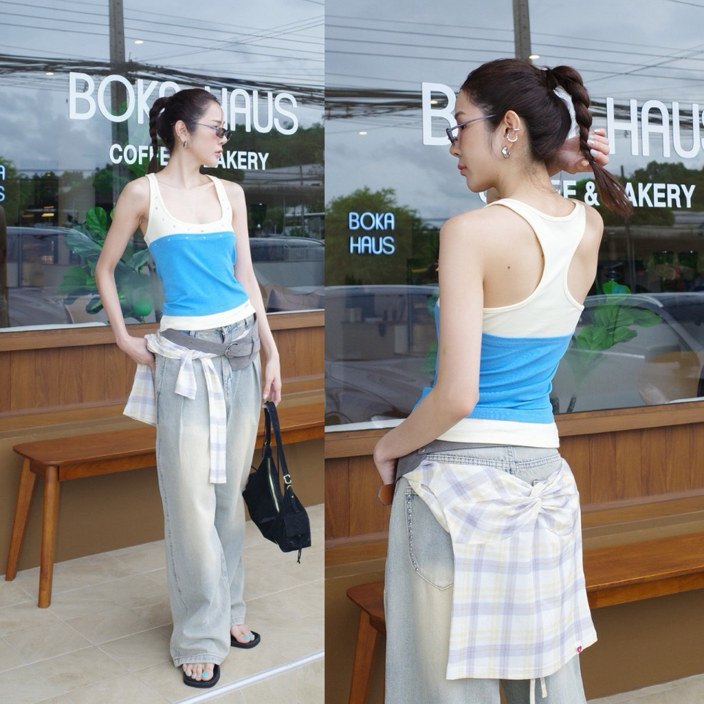 AMUSE BKK - Lily Top เสื้อกล้ามเลเยอร์สี ดีเทลแต่งหมุด ผ้าคอตตอลเนื้อนุ่ม