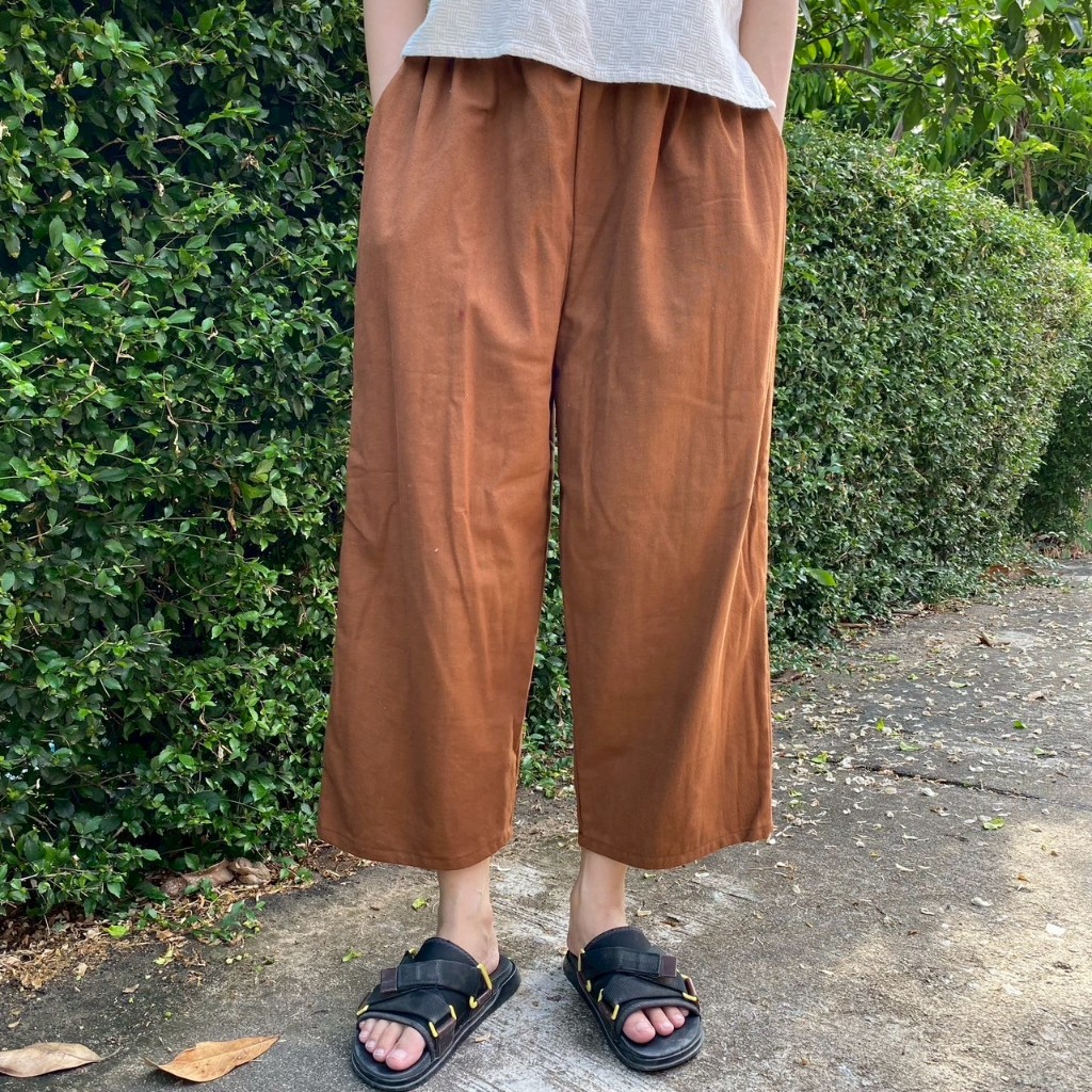 lamoonta กางเกงขายาวมีเชือกมัดทรงกระบอกหลวม ใส่ได้ทั้งหญิงและชาย สตรีทวินเทจ unisex  พรางหุ่น สไตล์ญี่ปุ่น ไม่ต้องรีด