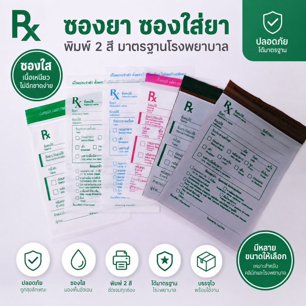 ถุงซิปล็อค Rx  ซองใส่ยา  ซองยาเขียนได้ ซองใส่ยาฟู๊ดเกรด แพคห่อละ 100 ใบ