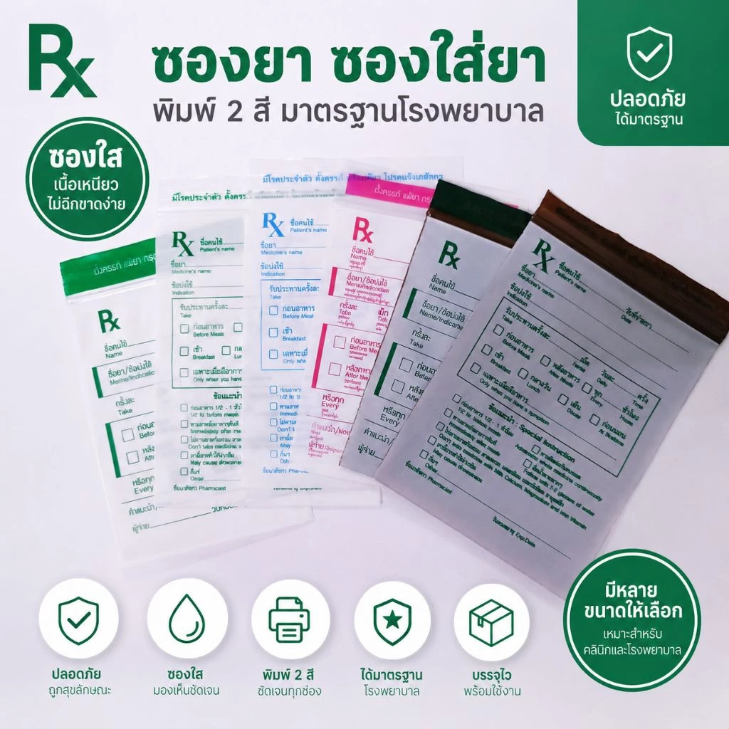 ถุงซิปล็อค Rx ซองใส่ยา ซองยาเขียนได้ ซองใส่ยาฟู๊ดเกรด แพคห่อละ 100 ใบ