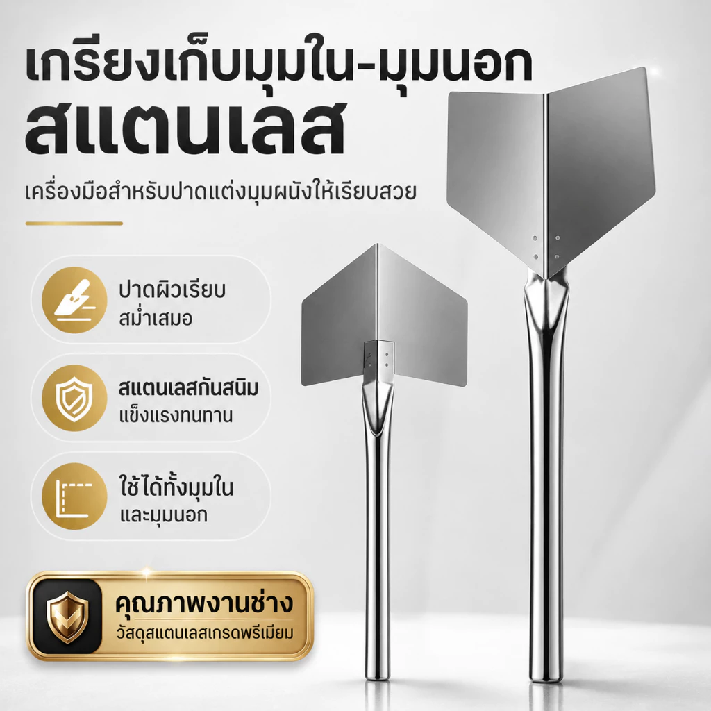 เกรียงเก็บมุมสแตนเลส เครื่องมือปาดมุมใน-มุมนอก ฉาบปูน ปาดผนัง งานช่าง ใช้งานง่าย ทนทาน