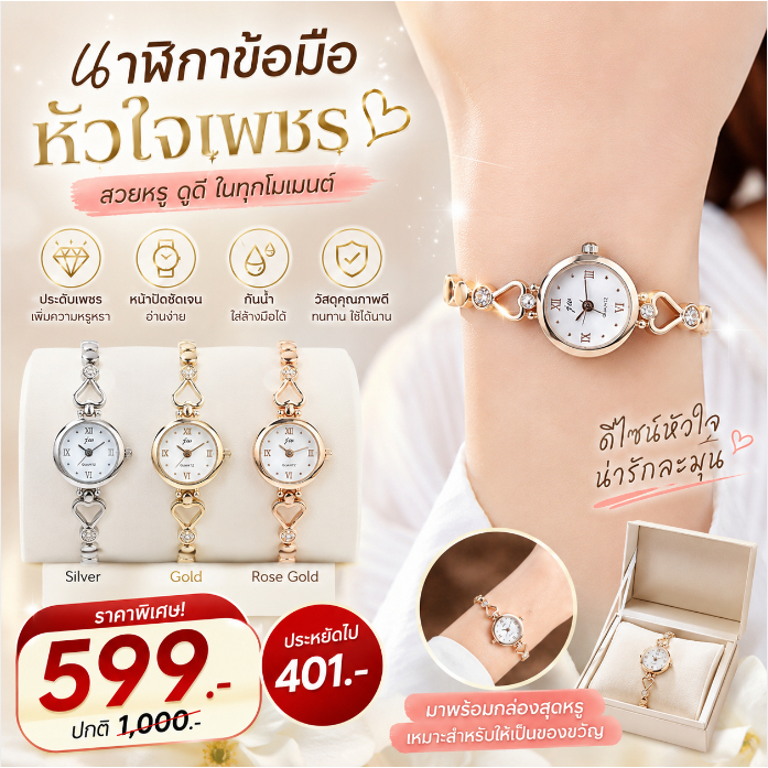 นาฬิกาสายสแตนเลสดีไซน์มินิมอล กันน้ำในชีวิตประจำวัน มีปฏิทินวันที่ เหมาะใส่ทำงาน แต่งตัว และเลือกเป็นของขวัญสุดพิเศษ