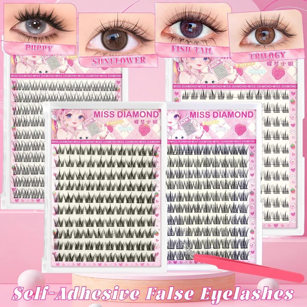 100/120pcs คลัสเตอร์ขนตาปลอมแบบติดเองได้ ชุดขนตาเทียมสไตล์ดอกทานตะวันธรรมชาติ ไม่ต้องใช้กาว พร้อมแหนบ