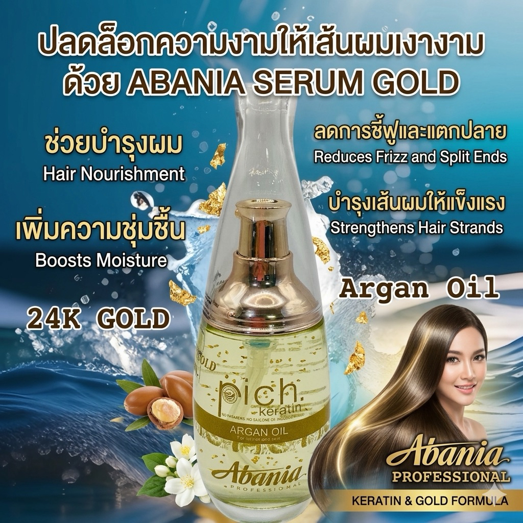 น้ำมันอาร์แกนบำรุงผม ARGAN OIL(MOROCCO) ABANIA RICH ARGAN OIL 60ML อาร์แกนออยล์บำรุงผม 60 ml ของแท้ 100%