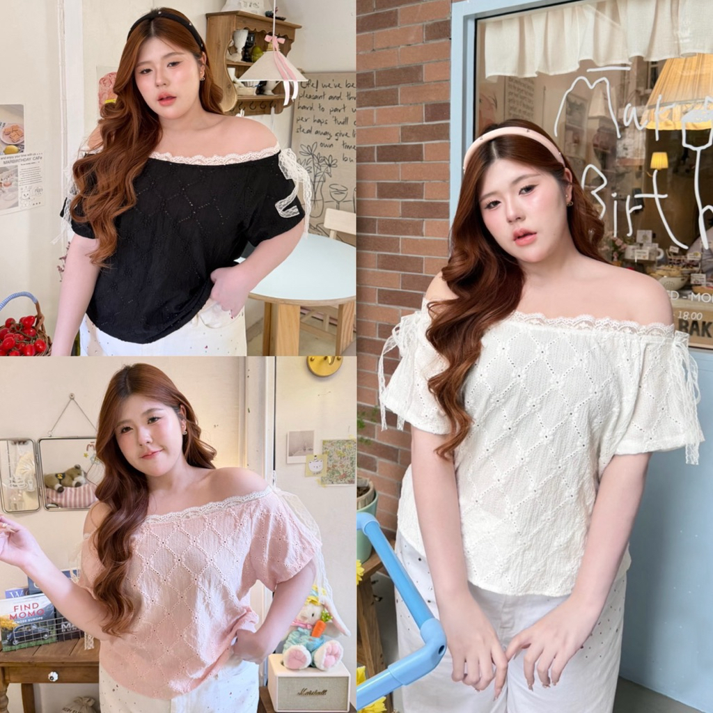 เสื้อปาดไหล่ สำหรับสาวอวบ อก40-52นิ้ว Plussize