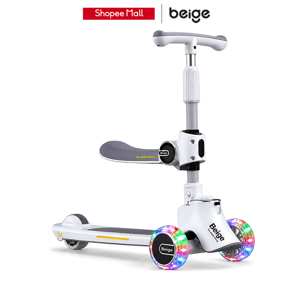 Beige สกู๊ตเตอร์ เด็ก scooter เด็ก ของเล่นเด็กผู้ชาย พับเก็บง่าย 1 ถึง 12 ปี สามในหนึ่งเหยียบ สกูต
