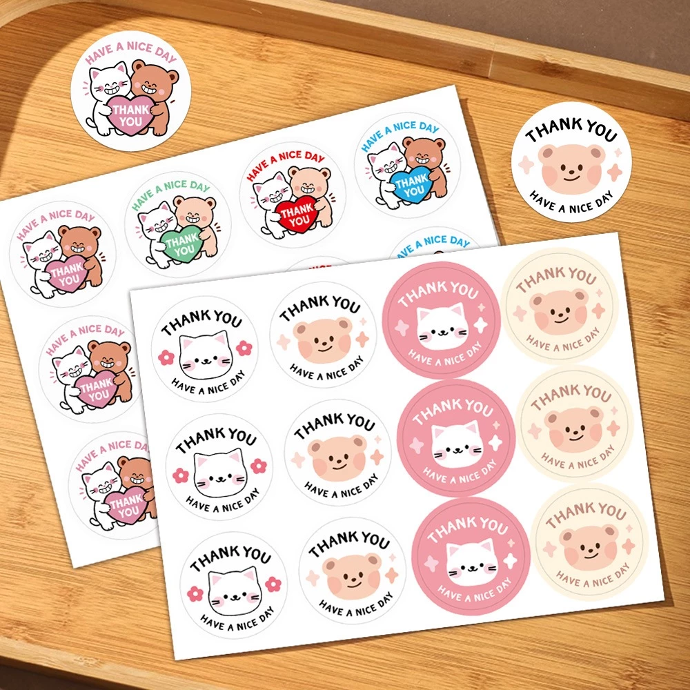 ( LP )สติกเกอร์ THANK YOU ลายการ์ตูน ลายหมีน้อยน่ารัก ขนาด 3.5 ซ.ม ( 120 ดวง/แพค )