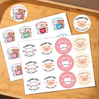( LP )สติกเกอร์ THANK YOU ลายการ์ตูน ลายหมีน้อยน่ารัก ขนาด 3.5 ซ.ม ( 120 ดวง/แพค )