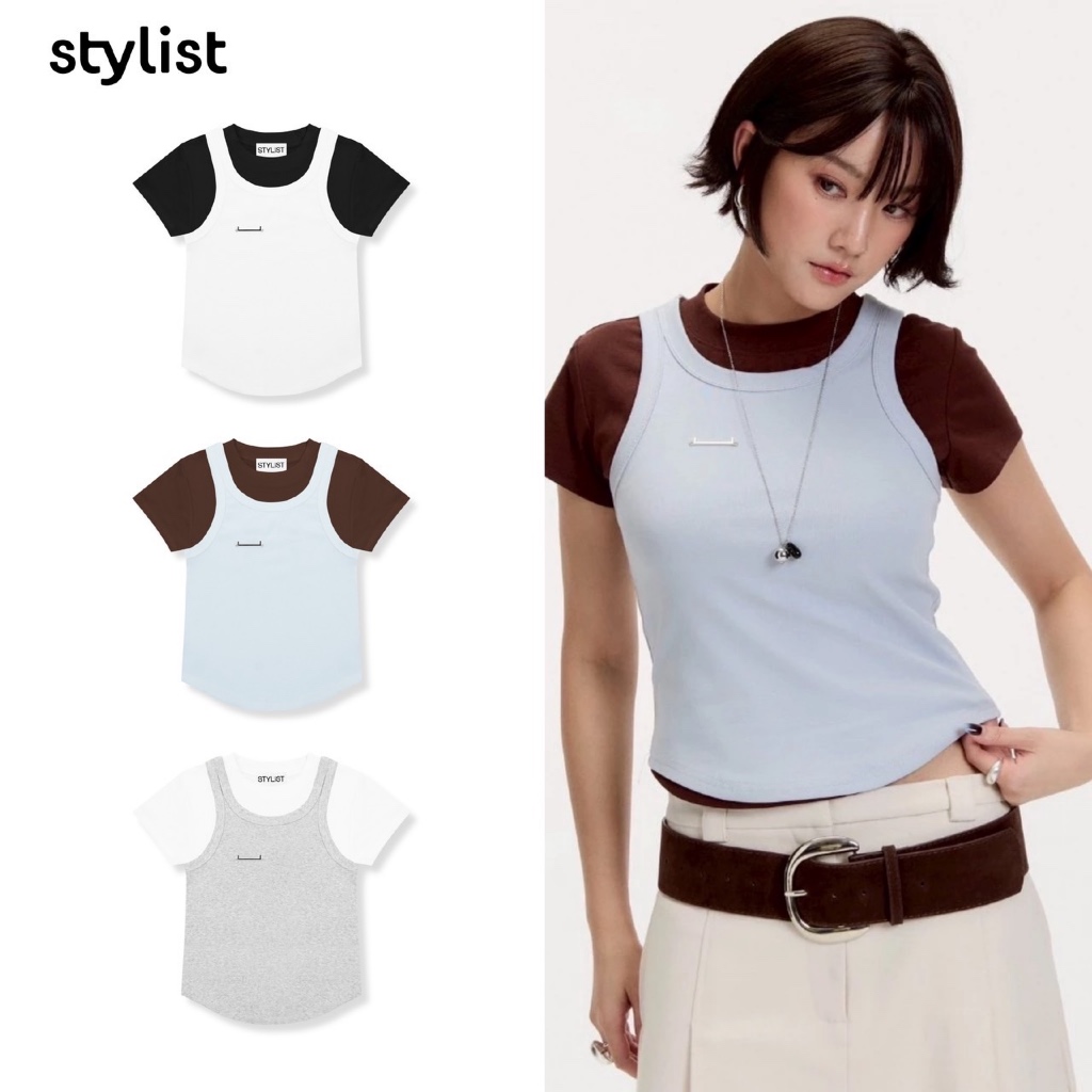[ ลด 25% ] STYLIST - Jeanne Set BabyTee/Crop 002 เสื้อเลเยอร์ 2ชั้น Baby Tee