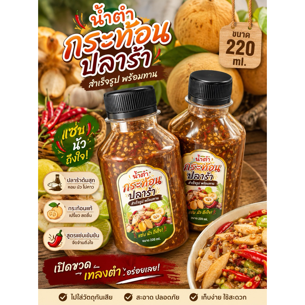 น้ำตำกระท้อนปลาร้าสำเร็จรูป220ml