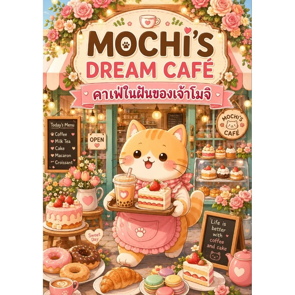 สมุดระบายสีสำหรับเด็ก วัยรุ่น ผู้ใหญ่ คาเฟ่ในฝันของเจ้าโมจิ