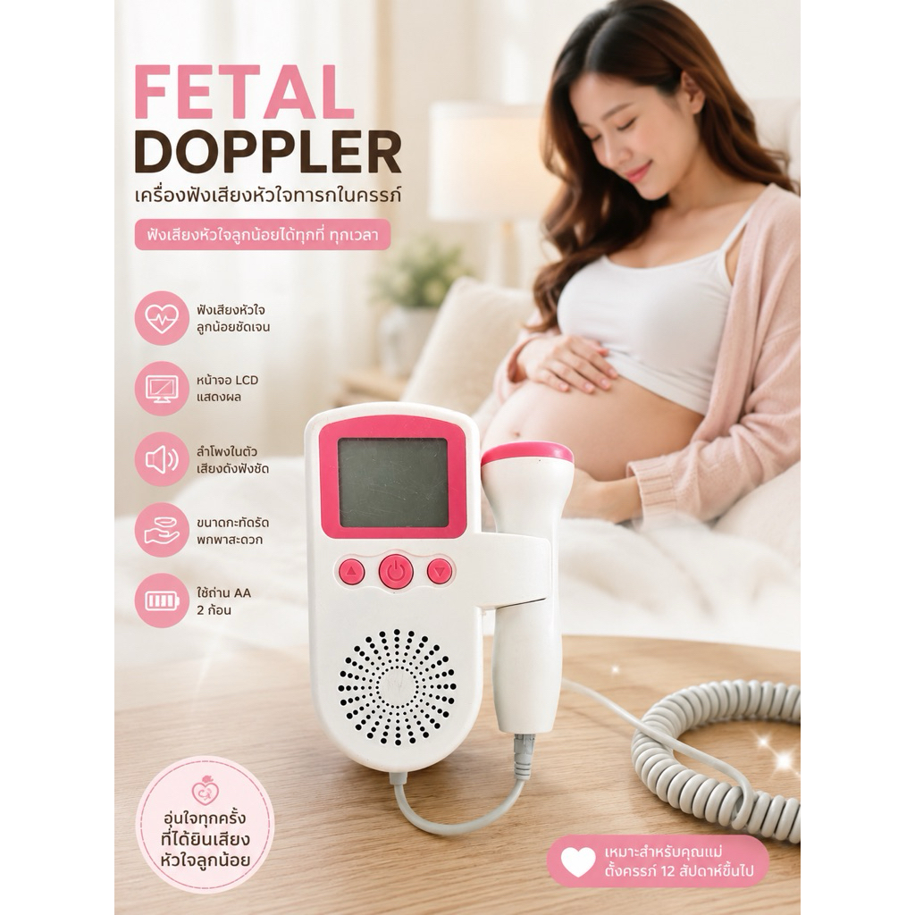 เครื่องฟังเสียงหัวใจทารกในครรภ์ Fetal Doppler FETAL DOPPLER Model: BF-5001 แบบพกพา พร้อมจอ LCD