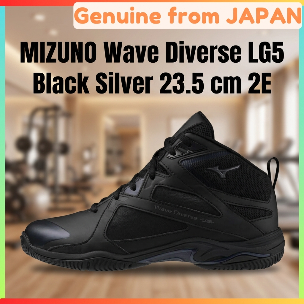 MIZUNO Wave Diverse LG5 Fitness Shoes 2E Wide Gym Studio Exercise Black Silver 23.5 cm Unisex