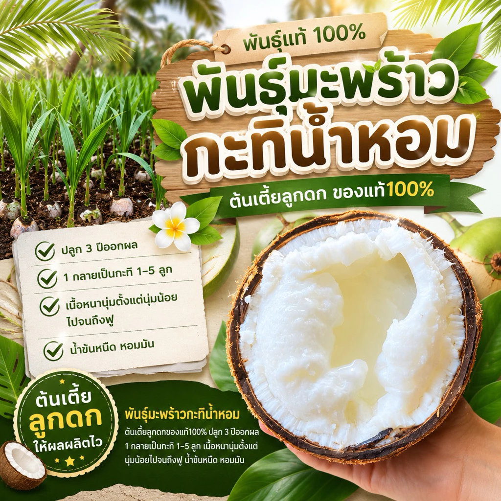 พันธุ์มะพร้าวกะทิเนื้อฟูๆ ของแท้100% เจ้าของสวนขายเอง