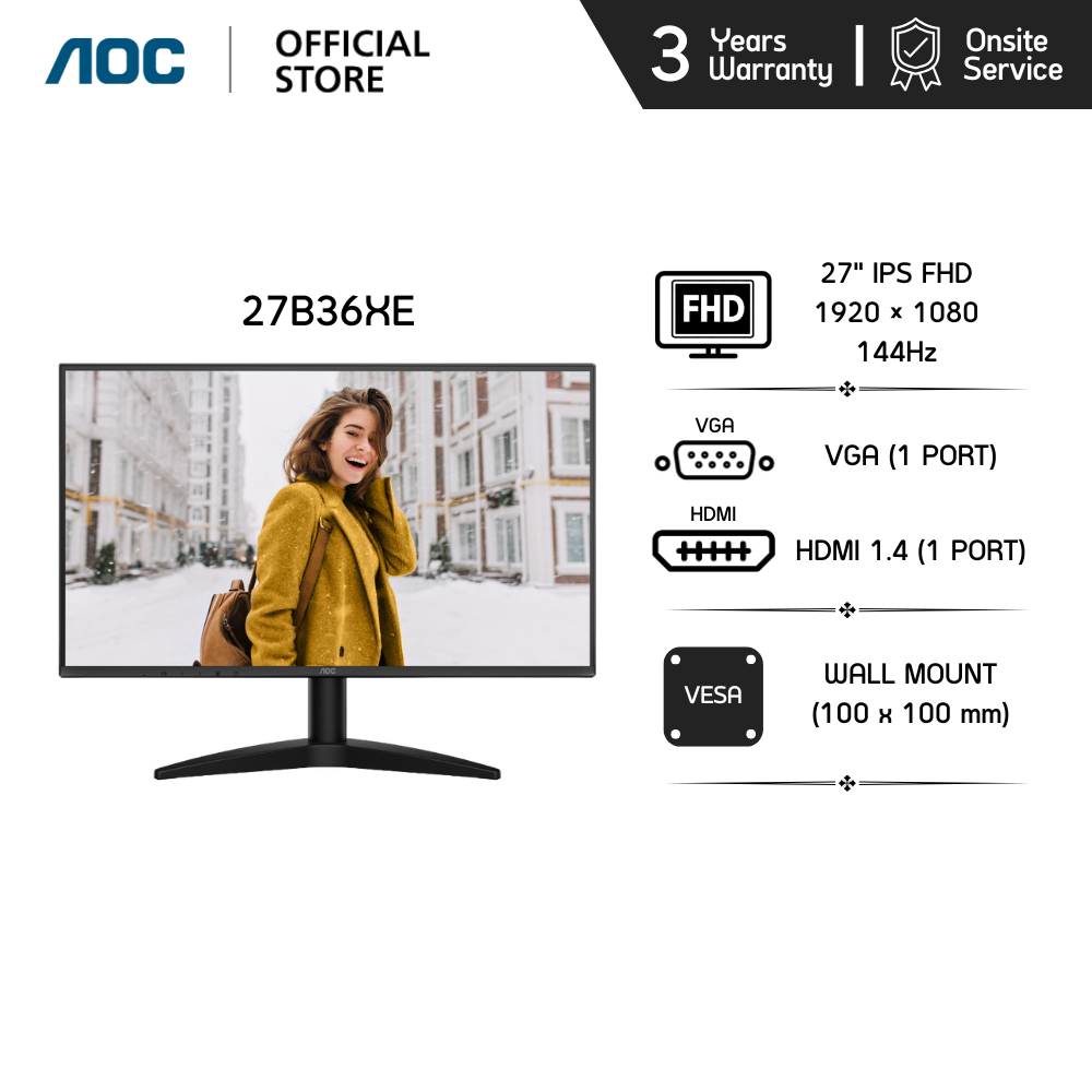 AOC 27B36X / 27B36XE MONITOR (จอมอนิเตอร์) 27" IPS FHD 144Hz 4MS