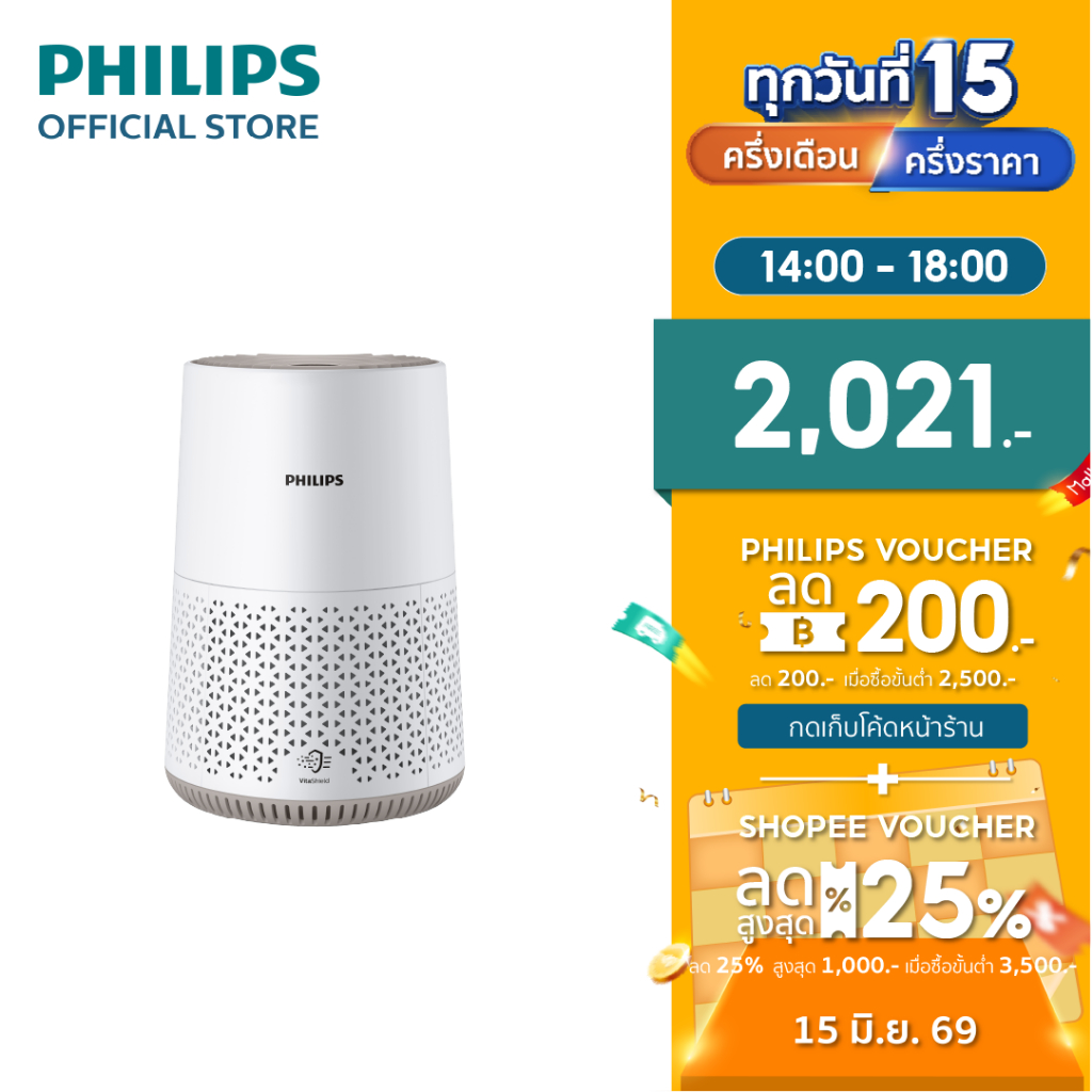 Philips AC0650/10 เครื่องฟอก อากาศ Air Purifier สำหรับห้องไม่เกิน 44 ตรม. CADR 170 ลบ.ม./ชม รับประกัน 2 ปี