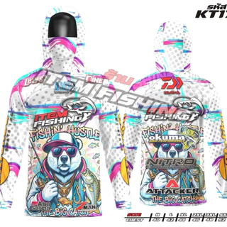 เสื้อฮู้ดตกปลาลายการ์ตูนเท่ๆ หมวกเเละผ้าบัฟในตัวกันเเดดกันuv ใส่สบาย