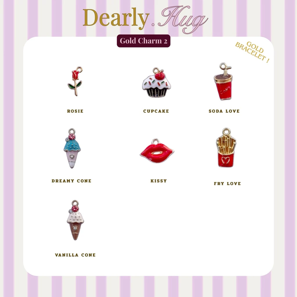 Dearly.Hug - Gold Charm 2 จี้สีทอง สำหรับตกแต่งเครื่องประดับ วัสดุโลหะผสม ดีไซน์น่ารัก