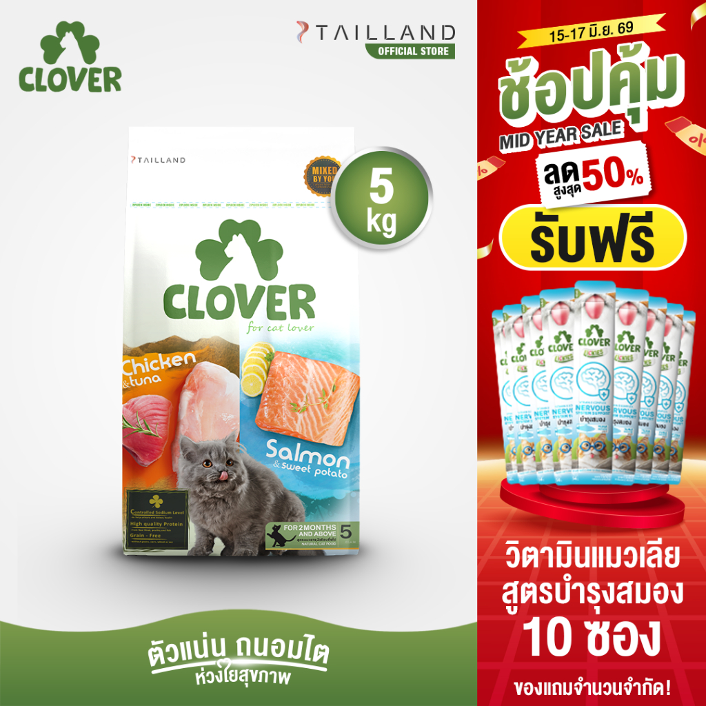 Clover (6.5 kg) อาหารแมว holistic grain-free ตัวแน่น ถนอมไต (โซเดียมต่ำ) ตัวไม่แน่นคืนเงิน