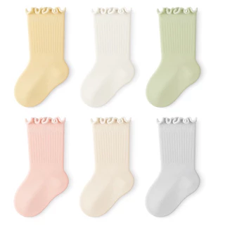 [พร้อมส่ง]ถุงเท้าเด็กอ่อนสีพื้นเรียบ ถุงเท้าหุ้มข้อสำหรับเด็ก3-9เดือน ผ้าคอตตอนนุ่ม