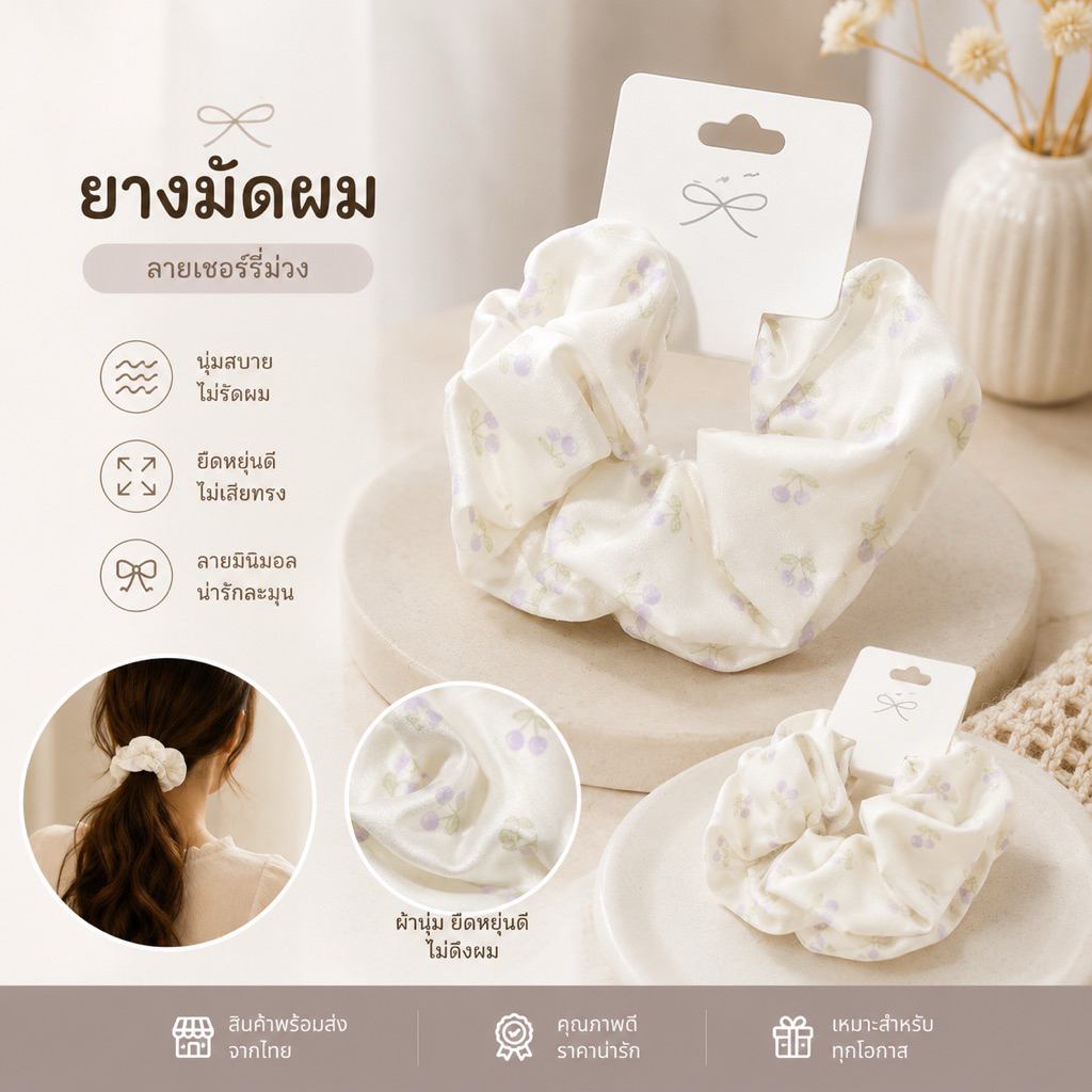 ยางรัดผมลายดอกไม้พาสเทล