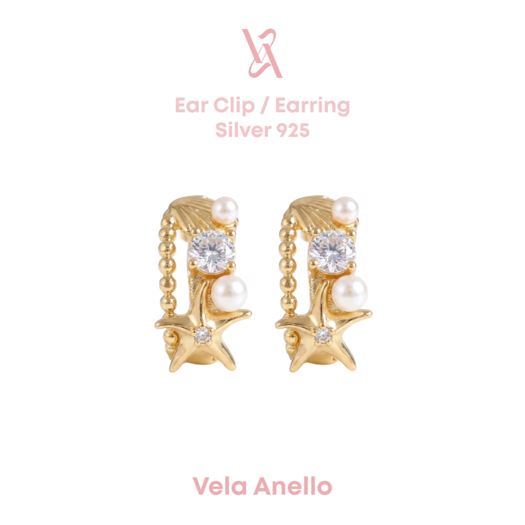 Vela Marine Treasury S925 14k ต่างหูหนีบ ต่างหูติดหู ต่างหูมุก เครื่องประดับออกงาน