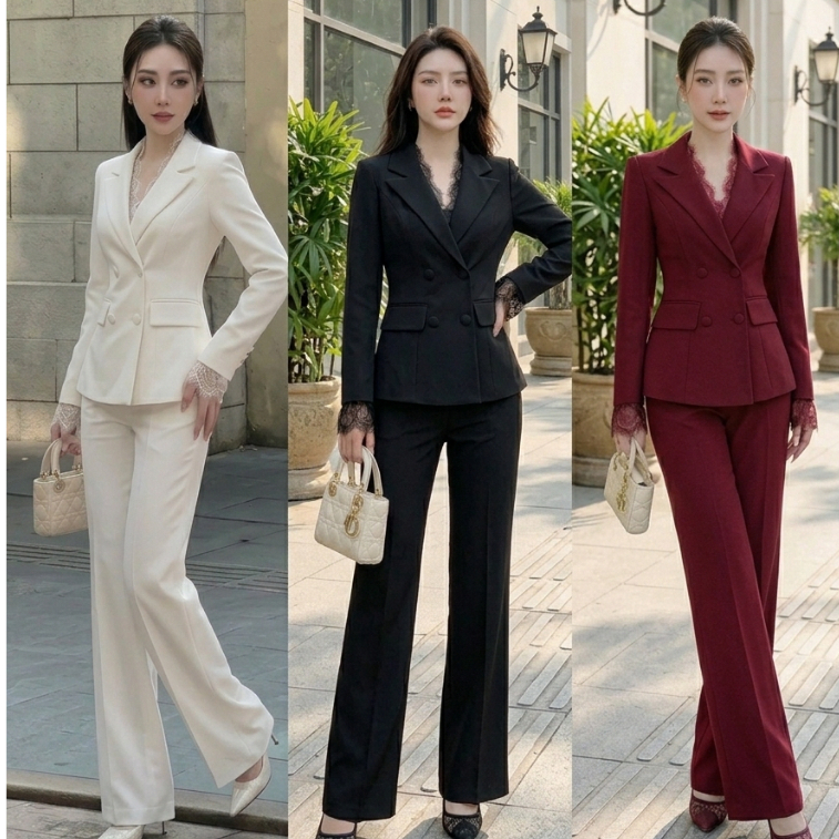 H408 (เสื้อ+กางเกง) ชุดสูททำงานผู้หญิง Premium Blazer Set ทรงสวย มี 3 สี
