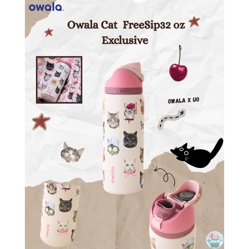 พรีออเดอร์ Owala UO Exclusive Cat Collage FreeSip 32 oz