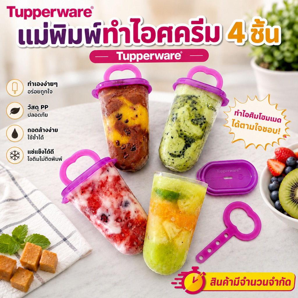 Tupperware รุ่น Set แม่พิมพ์ไอศครีม ที่ทำไอศครีม handmade 4 ชิ้น (Ice Lollitups)